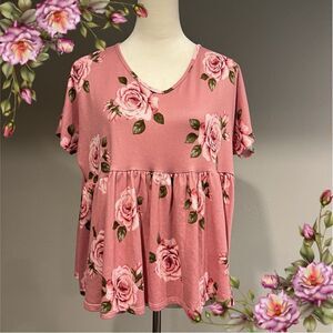 V-neck short sleeve cropped floral sweater